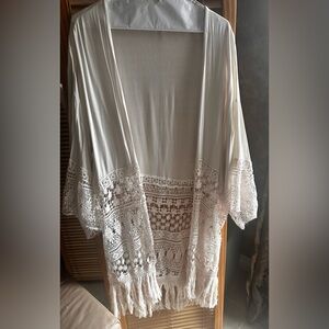 Lace Fringe cream open front Sweater